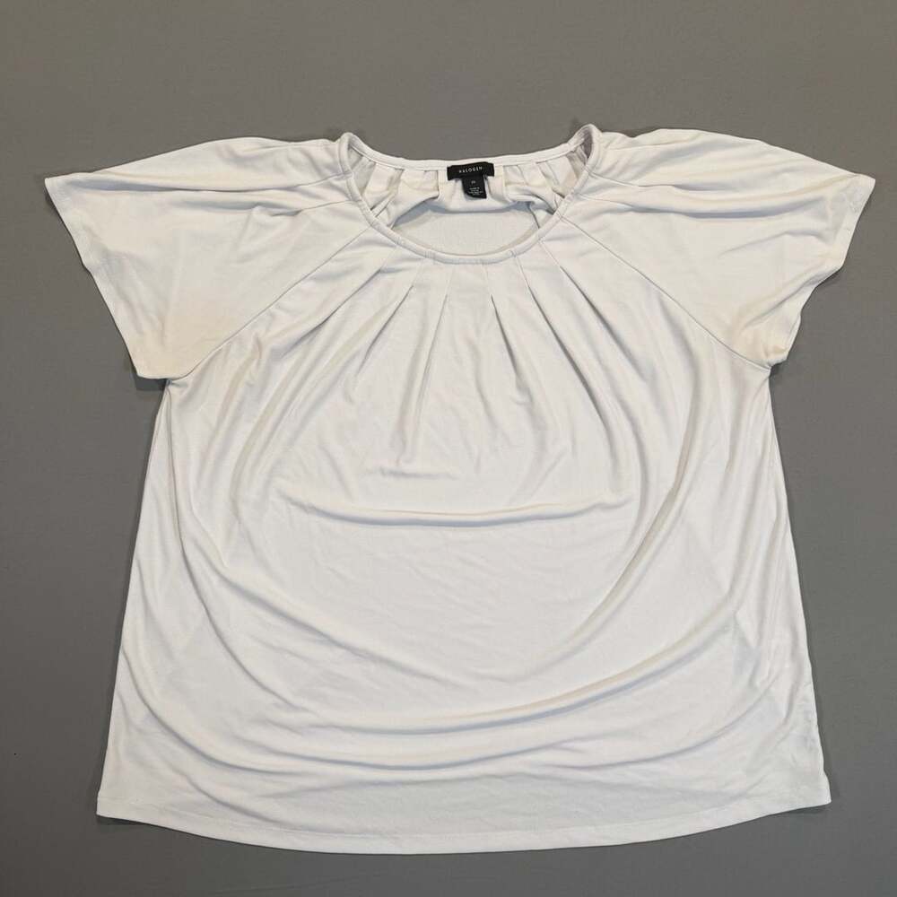 Halogen Pleated Front Blouse Size M White Short Sleeve Top